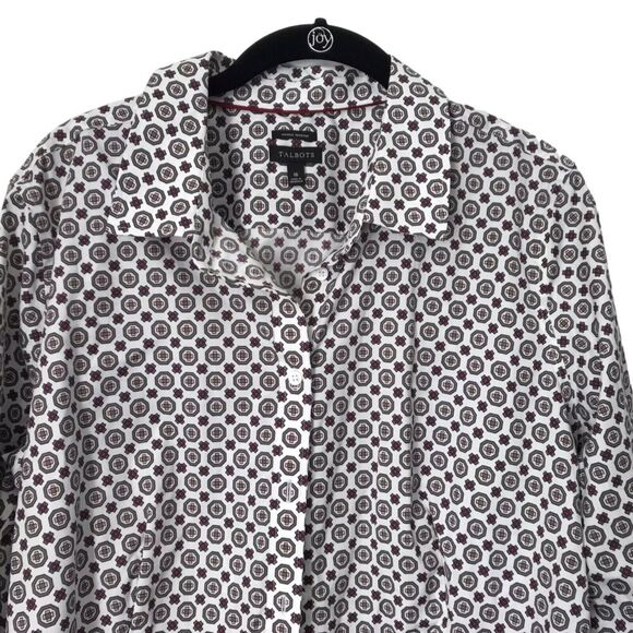 Talbots Shirt Size 16 White Geo Pattern Button Up Wrinkle Resistent Long Sleeve - Picture 2 of 9